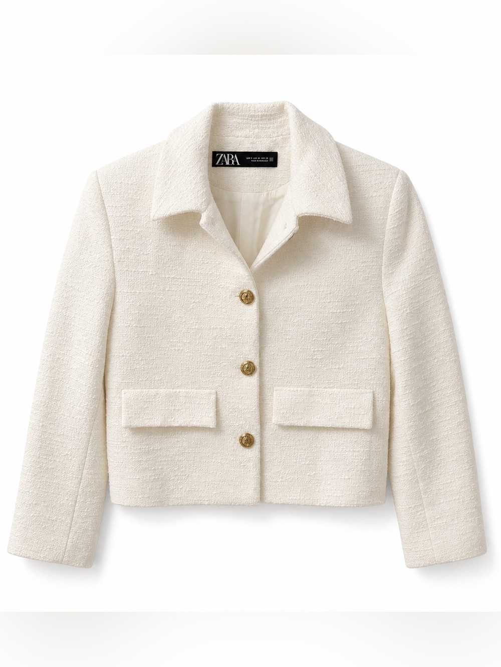 Zara Cream Textured Cropped Blazer